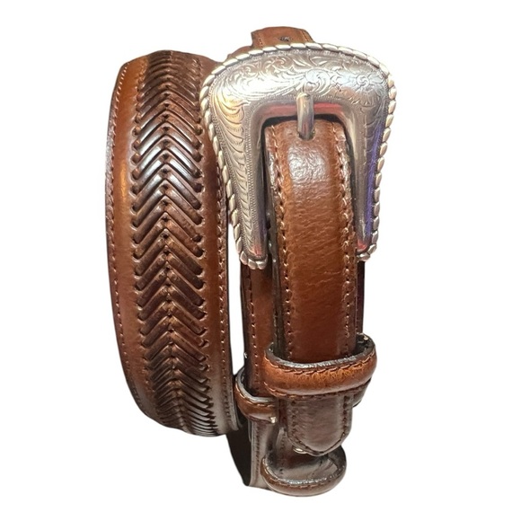 Nocona Western Cinch Strap Top Handle Ranger Woven Leather Belt Silver Buckle - Picture 5 of 16